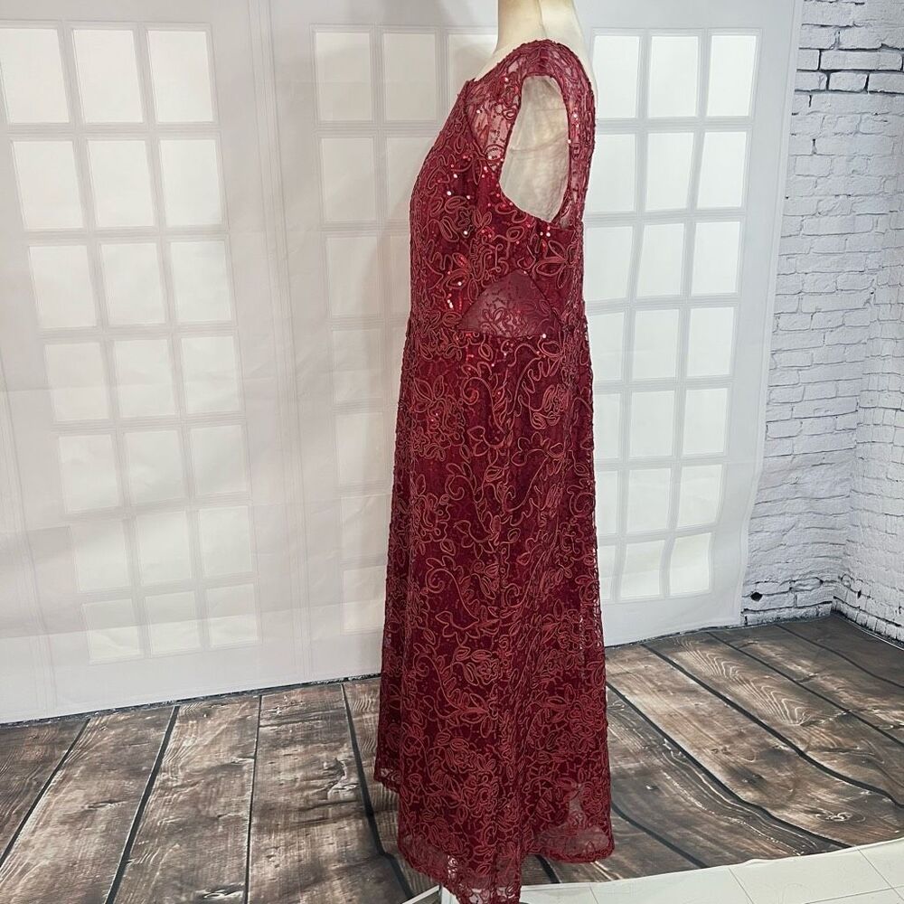 Slny sleeveless maroon red embroidered sequined lace gown size 16 - Picture 10 of 11